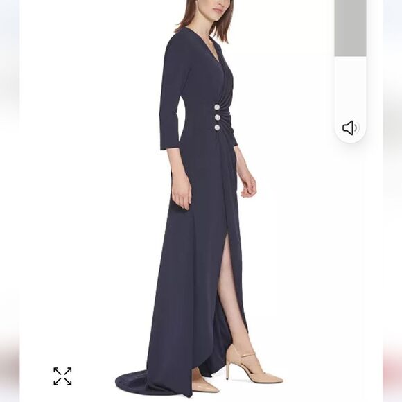 Calvin Klein Gorgeous Embellished Faux-Wrap Gown Indigo Blue Size 2 NWOT - Picture 6 of 6